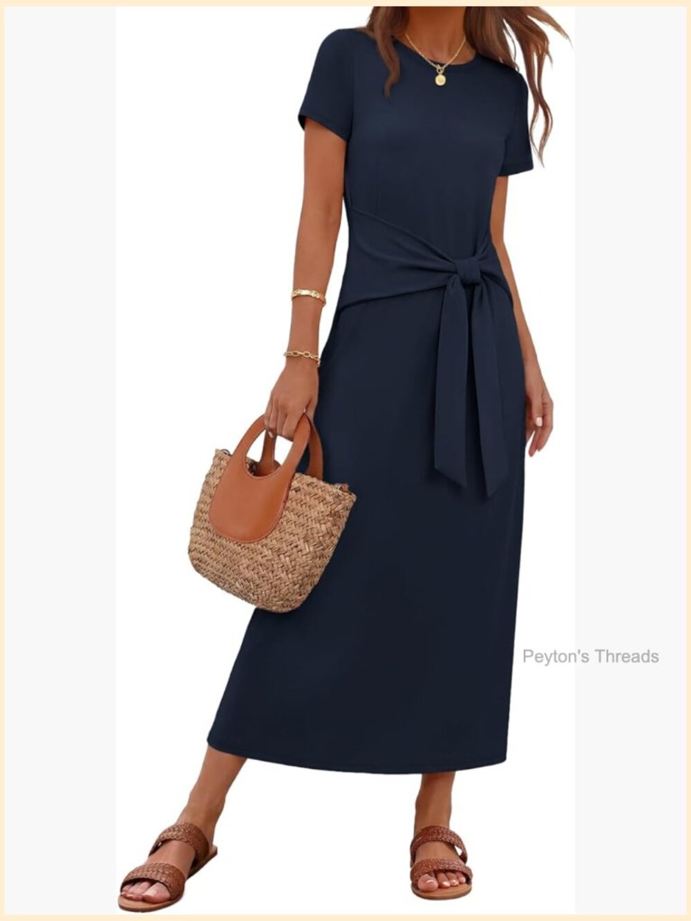 Short Sleeve Tie Waist Maxi Dress Sheath Casual Work Beach Vacation